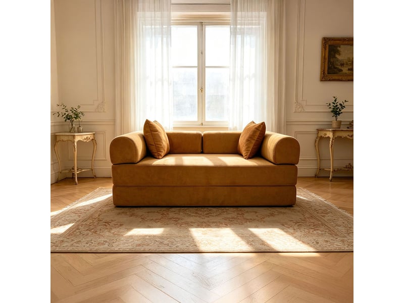  Canapé 2 places convertible et modulable bergerac tissu doux texturé ocre doré Bergerac - Conforama E
