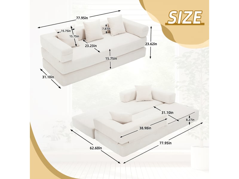  Canapé modulable modenvie 2 places en chenille beige avec poches latérales et base antidérapante  - Conforama C