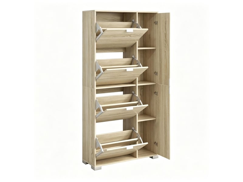  Armoire à chaussures 4 portes abattantes 2 compartiments fermés façades miroir capacité de 16 paires  - Conforama A