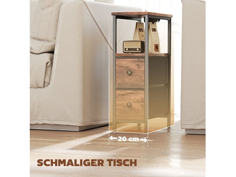  Table d'appoint 40x20x63 cm avec station de charge, style industriel, panneau de particules et métal, marron rustique  - Conforama E