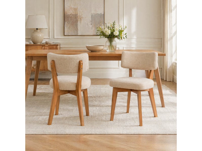 Lot de 2 chaises de salle à manger 54,5 x 47 x 77 cm en bois et tissu avec assise rembourrée beige chicfurn - Conforama D