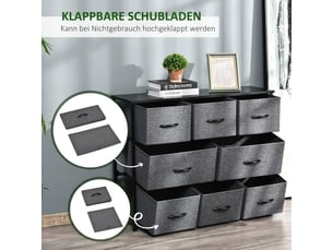 Commode gris foncé, 8 tiroirs en tissu, structure métal, meuble rangement moderne pour chambre et salon