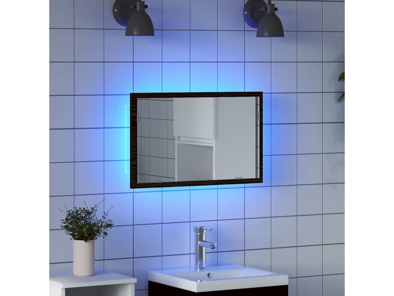  Miroir de salle de bain, miroir de toilette avec éclairage led en chêne noir 60 x 8,5 x 37 cm cf62522  - Conforama B