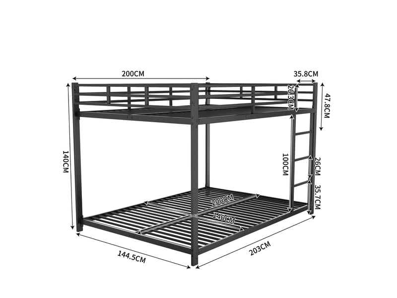  Lit superposé 140x200 cm gain de place en métal noir  - Conforama E