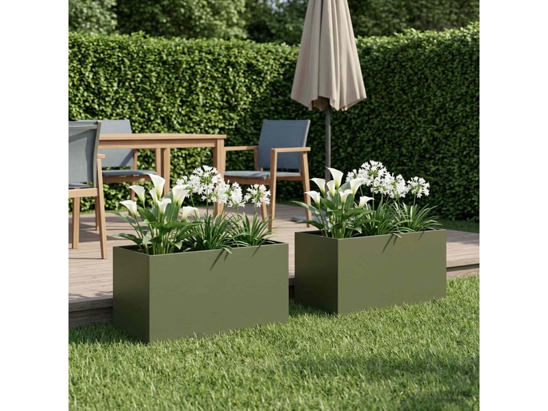  Jardinière - cache-pot de jardin 2 pcs vert olive 100 x 50 x 50 cm  - Conforama B