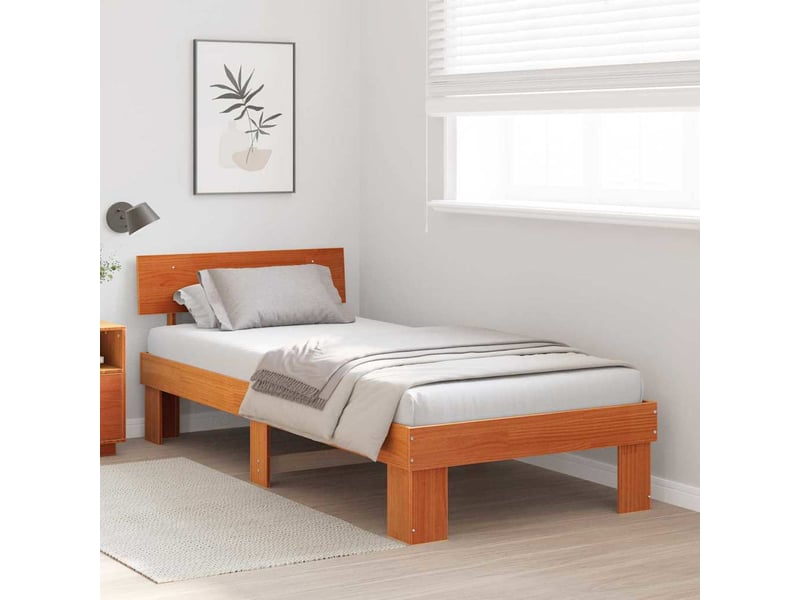  Lit simple- lit adulte -  cadre de lit avec tête de lit brun  80 x 200 cm pin massif  - Conforama B