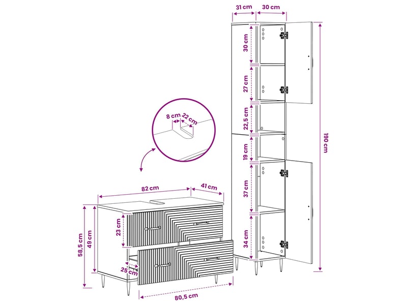 Ensemble de 2 meubles de salle de bain haarlem noir cf63168 - Conforama E