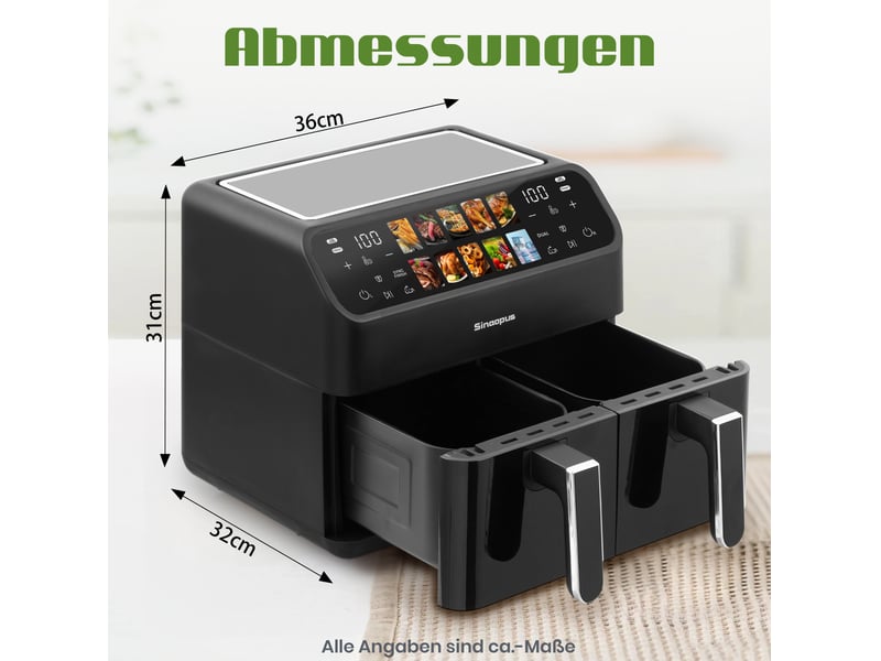  Friteuse à air 9 l 36x32x31 cm double chambre écran led noir  - Conforama E