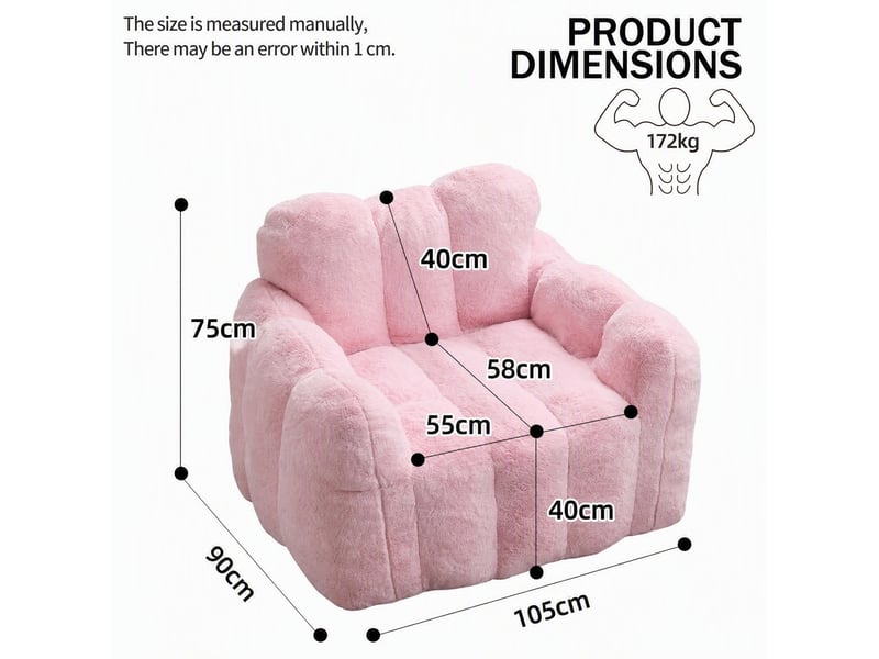  Fauteuil rembourré modenvie love bean bag rose 90 x 105 x 75 cm en peluche  - Conforama C
