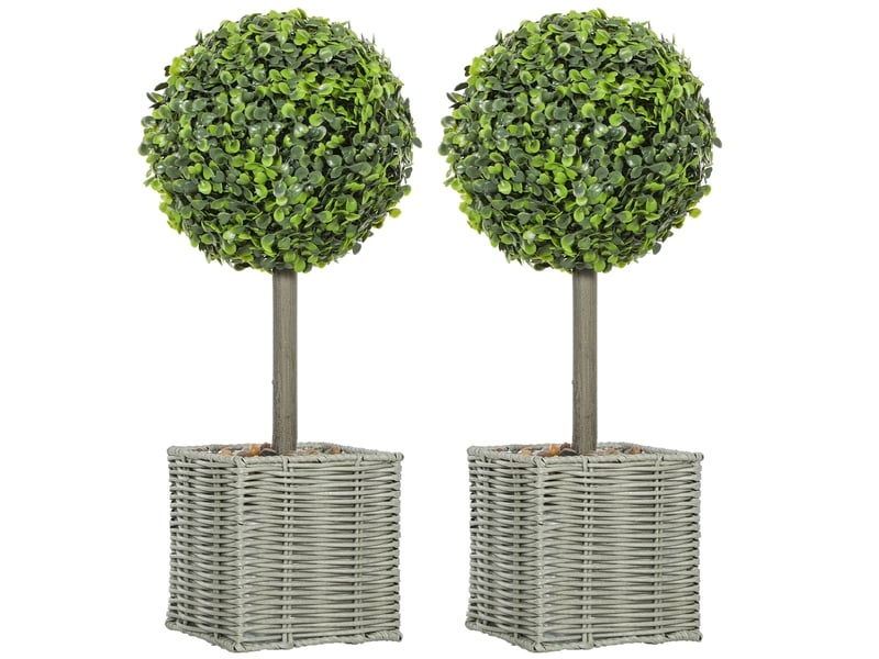  Lot de 2 arbres artificiels en pot, résistants uv, plastique‑ciment, vert, intérieur extérieur  - Conforama B