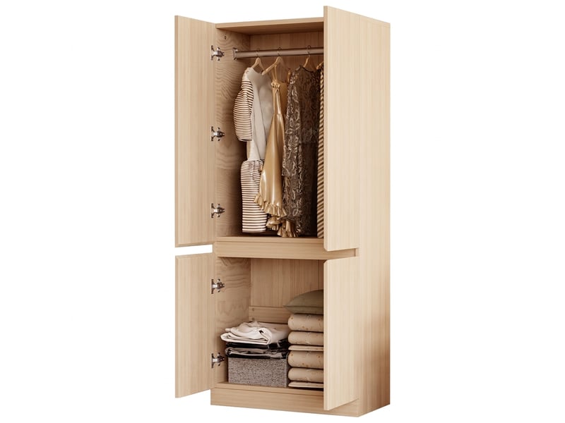  Armoire penderie 2 portes en bois naturel 70x40x170 cm avec compartiments de rangement, meuble de chambre  - Conforama A
