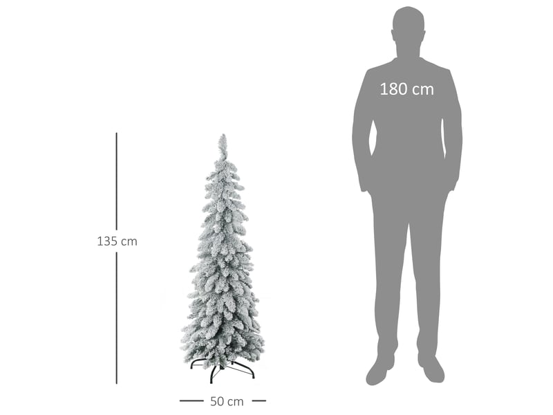  Arbre de noël artificiel avec support en acier 253 branches enneigées socle pliable hauteur 135 cm vert  - Conforama C