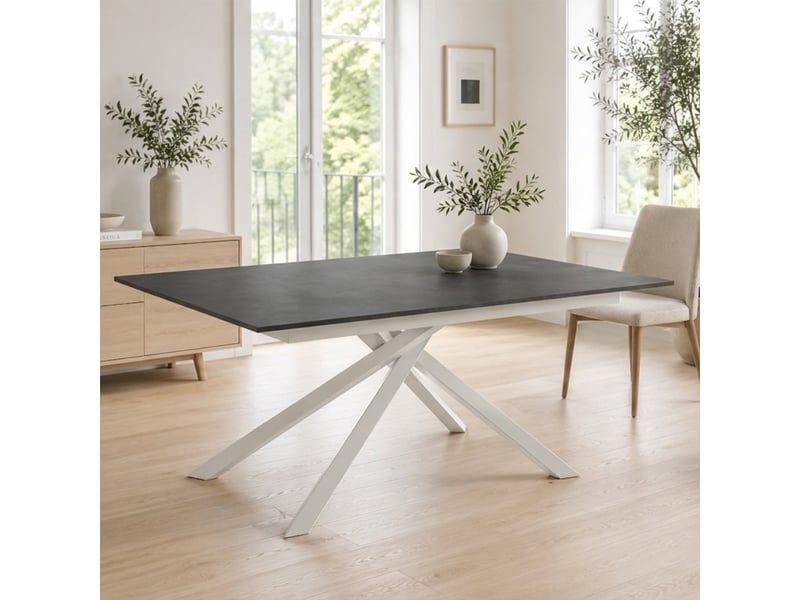  Table extensible en mélaminé structure blanche 140190x90 pluto - gris  - Conforama B