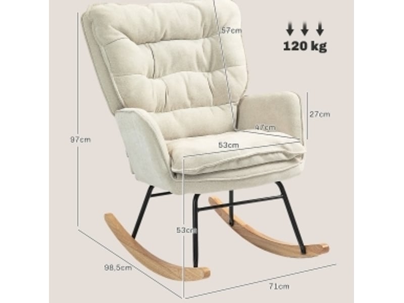  Fauteuil à bascule à accoudoirs en tissu chenille beige, fauteuil détente jusqu'à 120 kg pour chambre et salon  - Conforama C