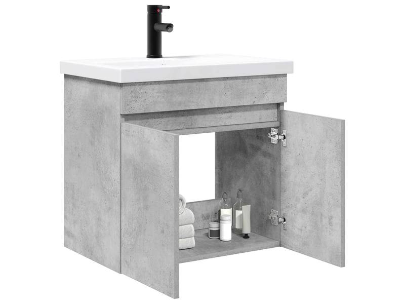Meuble de rangement salle de bain avec robinet gris béton shl7472 - Conforama C