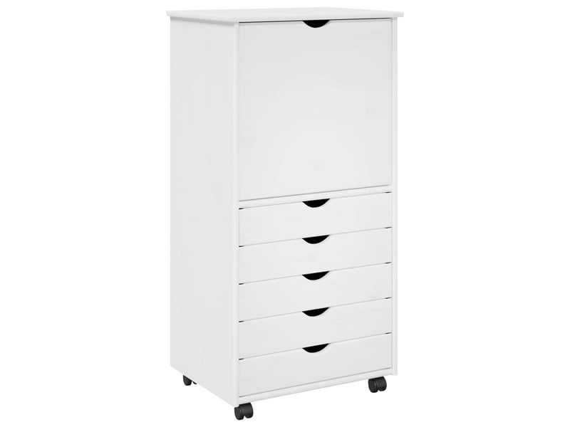  Caisson roulant de bureau, meuble de rangement 53 x 39 x 103 cm bois de pin massif blanc  - Conforama A