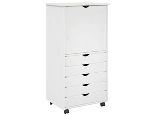 Caisson roulant de bureau, meuble de rangement 53 x 39 x 103 cm bois de pin massif blanc