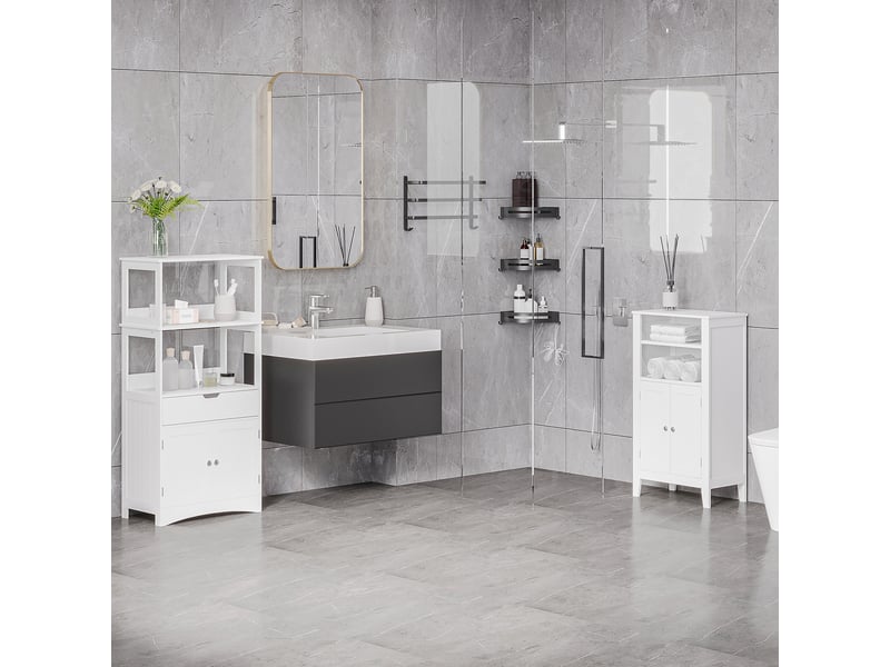 Meuble de salle de bain avec étagères réglables et 2 portes, meuble de salle de bain multifonctionnel en bois, blanc, 50 x 30 x 93 cm - Conforama E