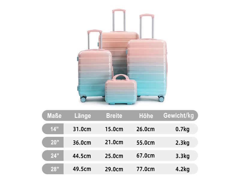 Set de 4 valises rigides,49,5x29x77 cm,avec serrure à combinaison,pc,rose - Conforama C