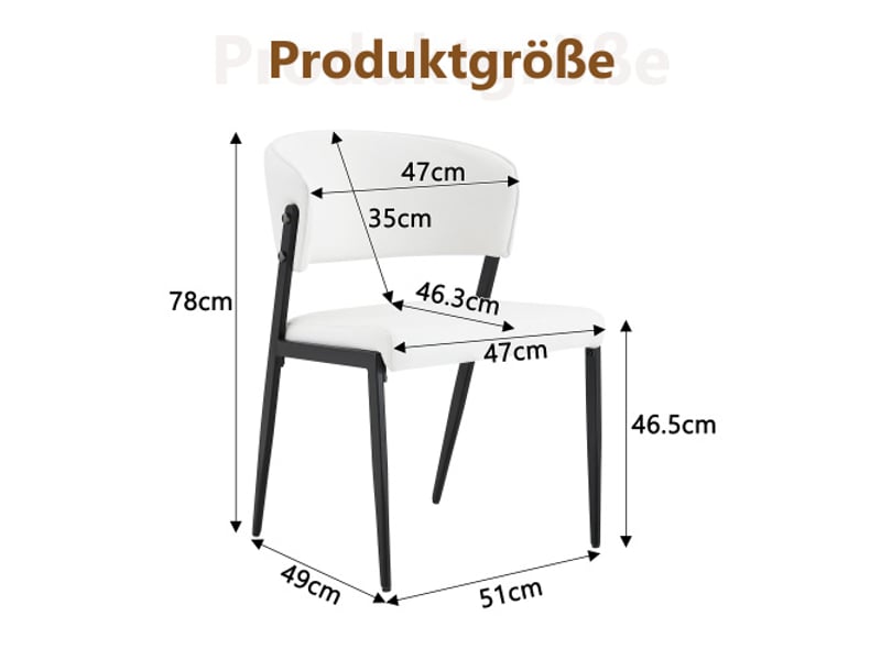  Chaises de salle à manger modernes – set de 2 chaises, piètement métal, sièges et dossier rembourrés, stabilité garantie  - Conforama C