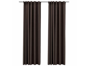 Lot de 2 rideaux occultants, rideaux black-out aspect lin et crochets taupe 140x245cm cf44545