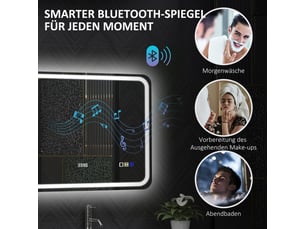 Miroir de salle de bain led 70x90 cm, miroir mural avec fonction musique bluetooth, horloge intégrée, anti-buée ip44 et 3 couleurs d'éclairage.