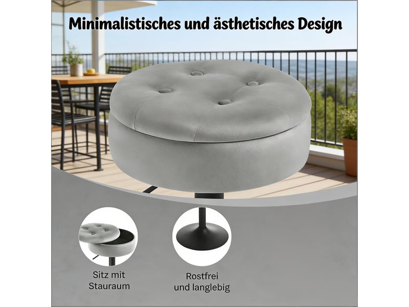  Tabouret de bar réglable,39x39x79,5 cm,avec rangement,velours,gris clair  - Conforama E