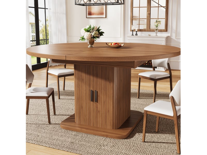  Table à manger extensible ovale 110x110x75 cm avec rangement en mdf  - Conforama B