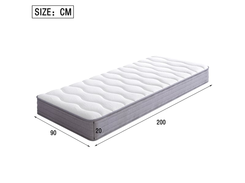  Matelas à ressorts 90x200 cm épaisseur 20 cm, fermeté h3, soutien ergonomique, livré roulé, tissu et métal, blanc  - Conforama C