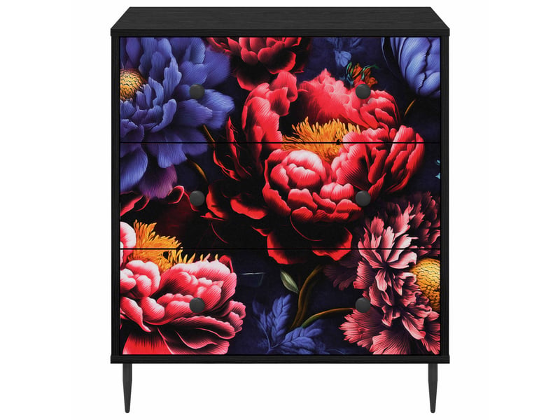 Commode chambre, meuble de rangement kiel imprimé de pivoine sombre 66 x 36,5 x 76 cm - Conforama D