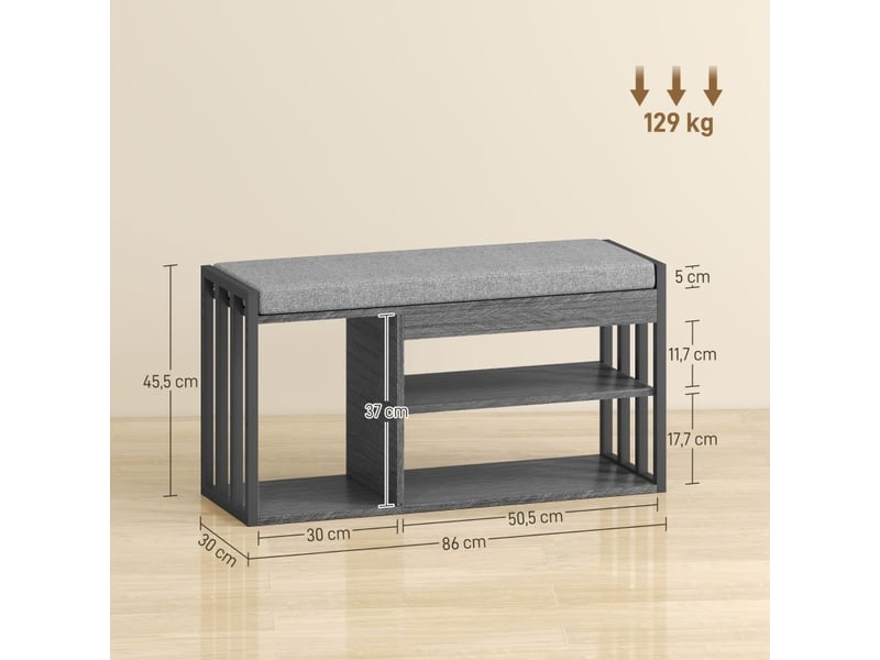  Banc à chaussures 86x30x45,4 cm à 3 niveaux avec coussin bois gris  - Conforama E