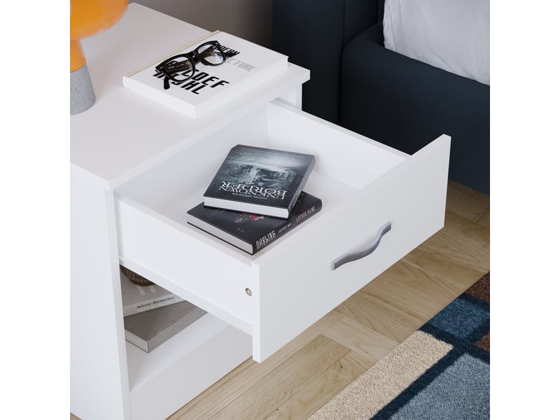  Table de chevet riano, commode de nuit, chambre, rangement, 47x40x36cm, 1 tiroir, blanc 333458 - Conforama R