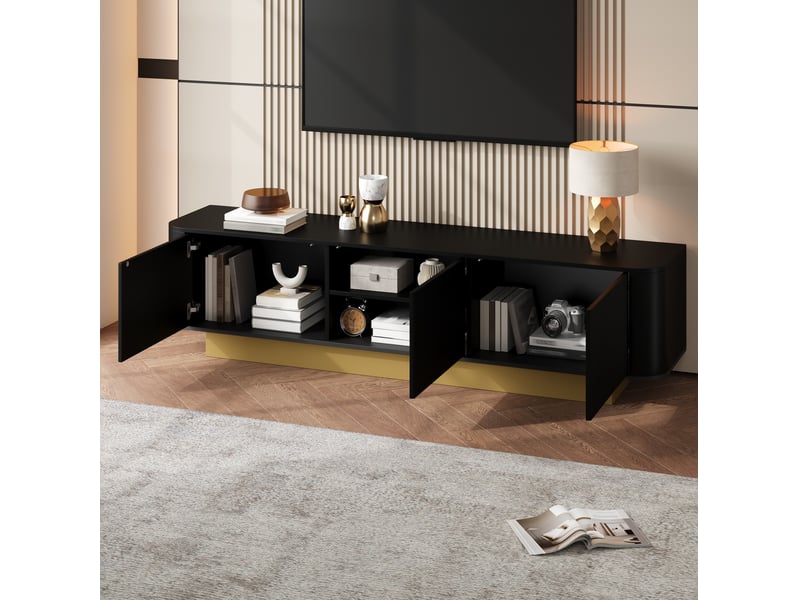  Meuble tv modenvie bas 170 x 40,5 x 47 cm 3 portes avec gestion des câbles noir mdf et panneaux de particules  - Conforama D