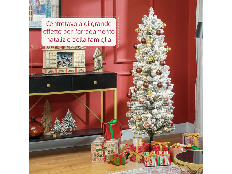  Sapin de noël enneigé avec 263 branches et lumières led blanches, en plastique et métal, ø45 x 150 cm, vert  - Conforama D