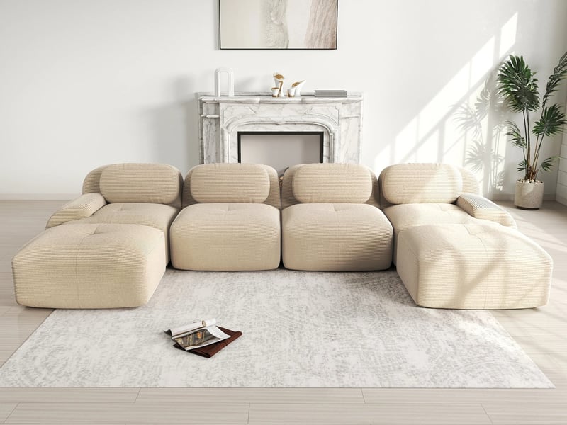 Canapé d'angle modulaire,4 places,avec accoudoirs extra-larges, 388x 178x 70 cm,beige - Conforama B