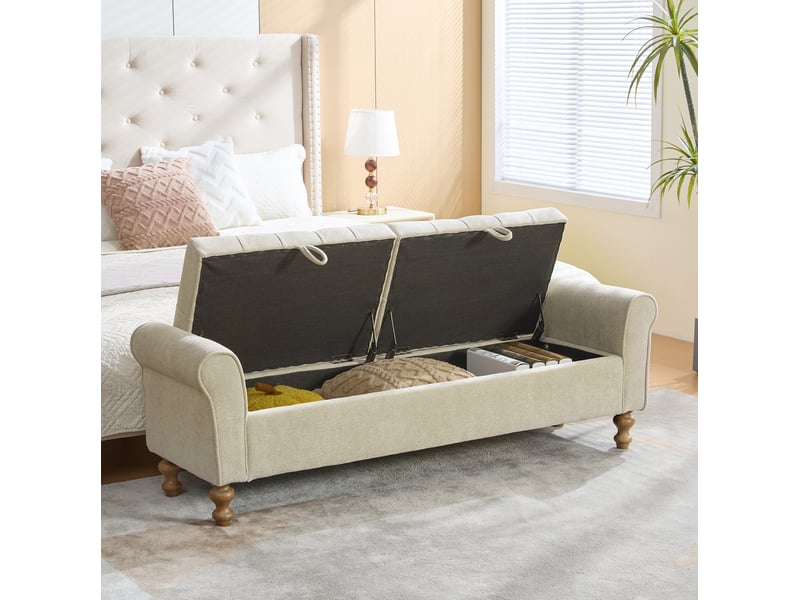  Banc coffre 2 couvercles, rangement intégré, design moderne, structure robuste, salon et chambre, tissu bouclé, kaki  - Conforama D