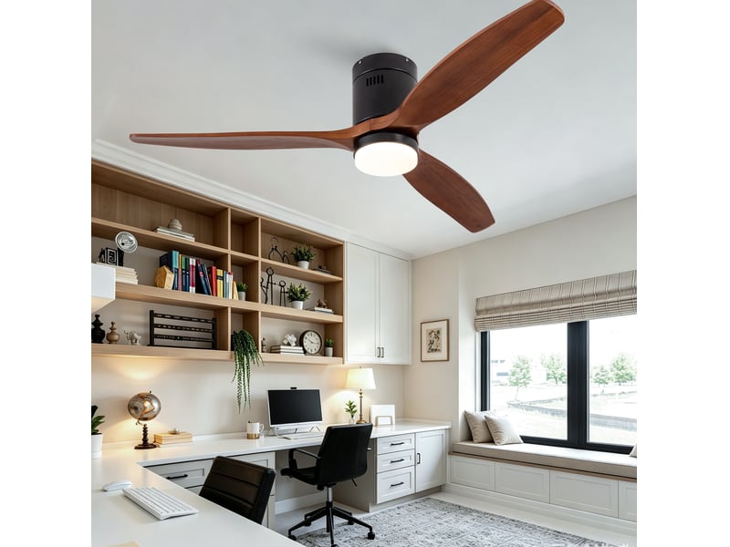  Ventilateur de plafond 132 cm noir et noyer foncé avec led et télécommande  - Conforama E