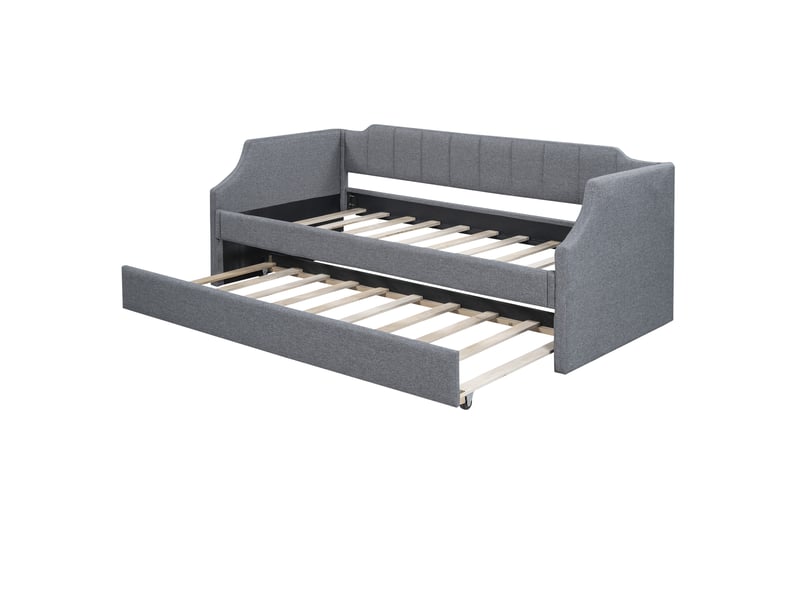 Lit gigogne 90x200 cm - canapé-lit avec lit tiroir 90x190 cm - idéal petit appartement - lin - gris - Conforama E