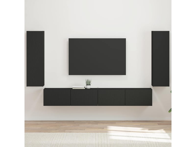  Ensemble de meuble tv - banc tv - meuble de rangement mural 4 pcs noir bois d'ingénierie  - Conforama B