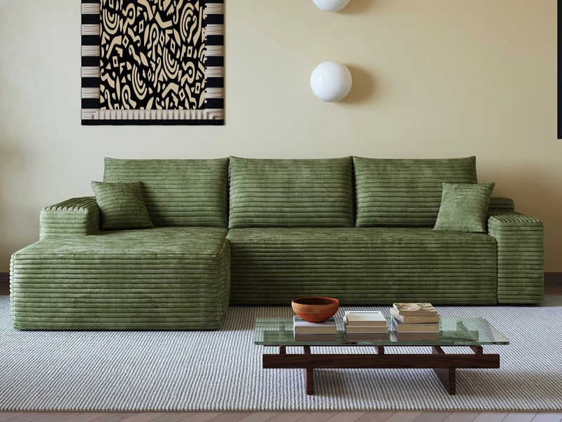 Canapé d'angle modulaire ,3 places, avec assise profonde, aucun assemblage nécessaire , 270 × 175×83cm,vert - Conforama B
