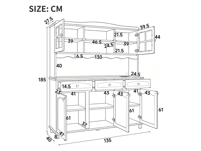 Buffet haut de salle à manger 135x40x185cm avec rangements multiniveaux, prise électrique, ports usb-ausb-c et bande led multicolore, vert evarich - Conforama C