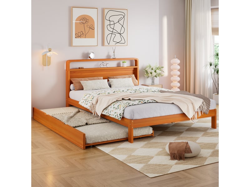  Lit gigogne 140x200 cm, lit enfant, couchage gigogne extensible, bois naturel  - Conforama W