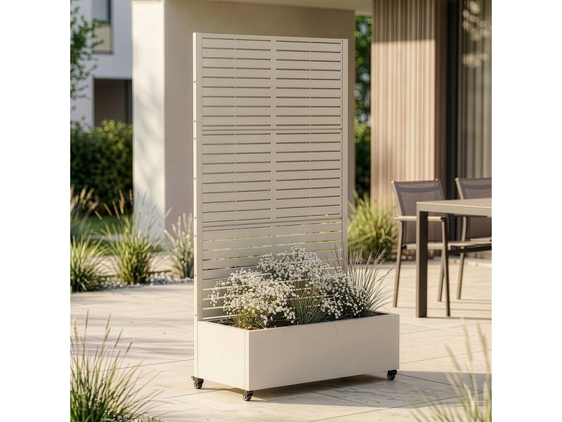 Brise-vue avec bac à fleurs nodepp acier galvanisé 190 x 82 x 38 cm beige ail casa.pro - Conforama E