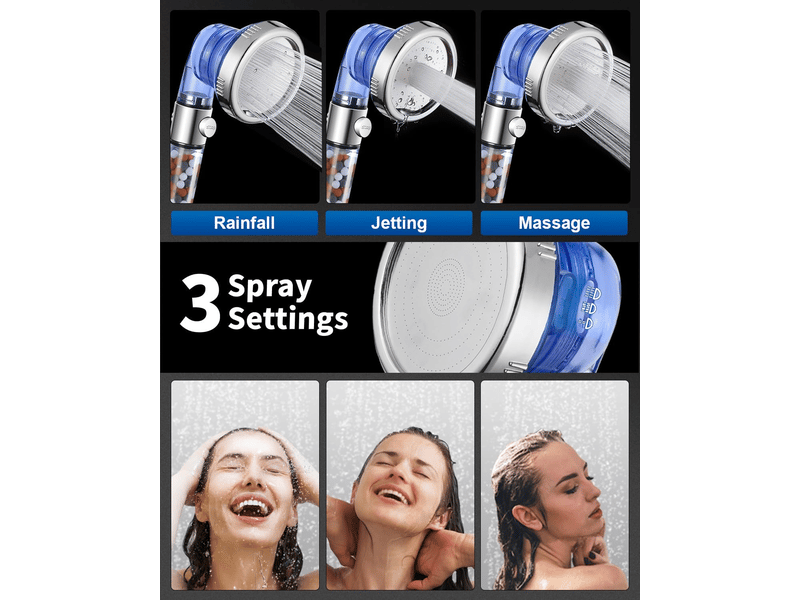  Le pommeau de douche est équipé d'un filtre anticalcaire et d'une fonction stop, et dispose de 4 modes pour nettoyer les coins  - Conforama C