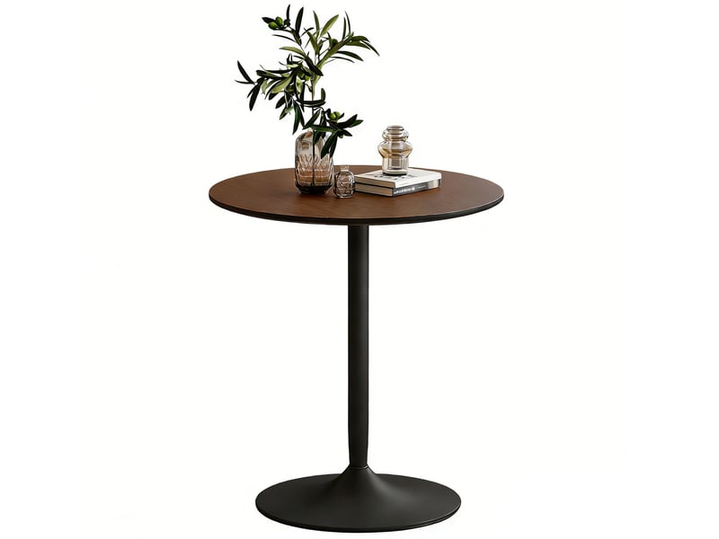  Table à manger ronde 70 cm pour 2 personnes avec plateau en placage de bois massif et piétement en acier marron  - Conforama A