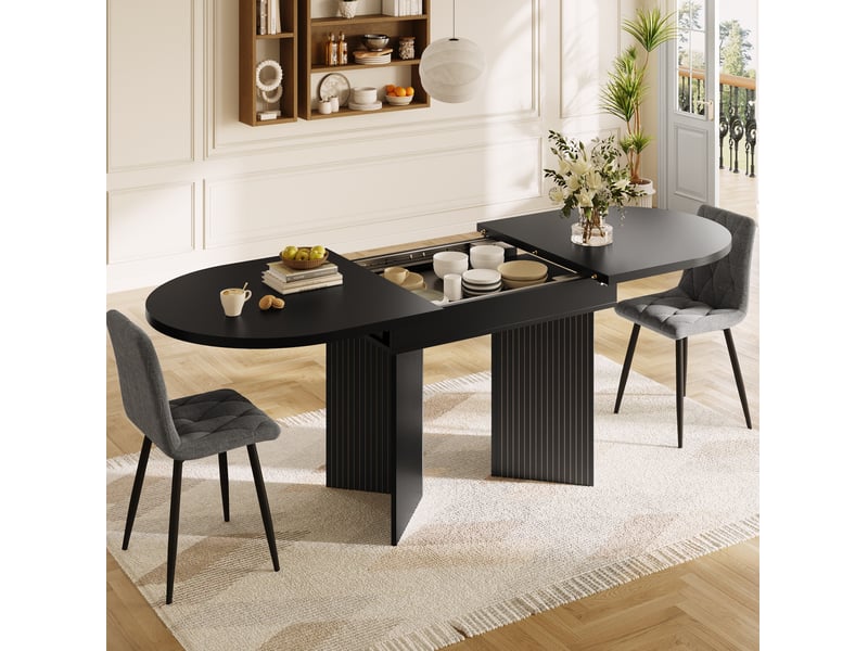 Table à manger extensible 120-160x80 cm - table ovale pour cuisine et salon, mdf noir  - Conforama W