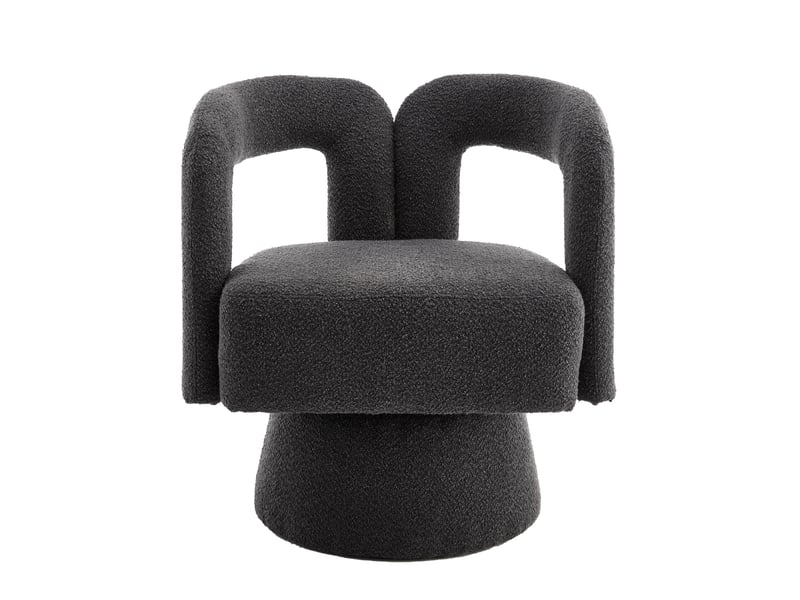  Fauteuil crapaud pivotant 360° 67x55x74cm – fauteuil tonneau lounge au design évidé avec socle en métal – tissu bouclé - anthracite  - Conforama A