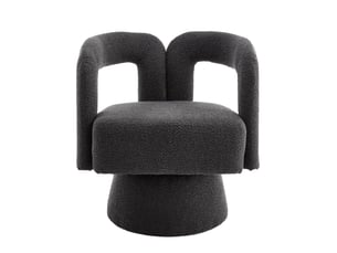 Fauteuil crapaud pivotant 360° 67x55x74cm – fauteuil tonneau lounge au design évidé avec socle en métal – tissu bouclé - anthracite