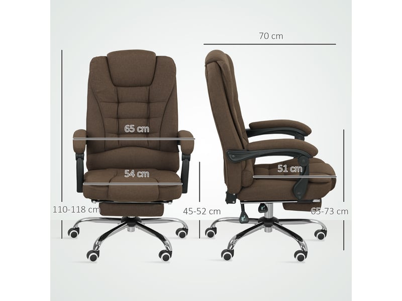  Fauteuil de bureau avec hauteur réglable, dossier inclinable, repose-pied et accoudoirs rembourrés, marron  - Conforama E