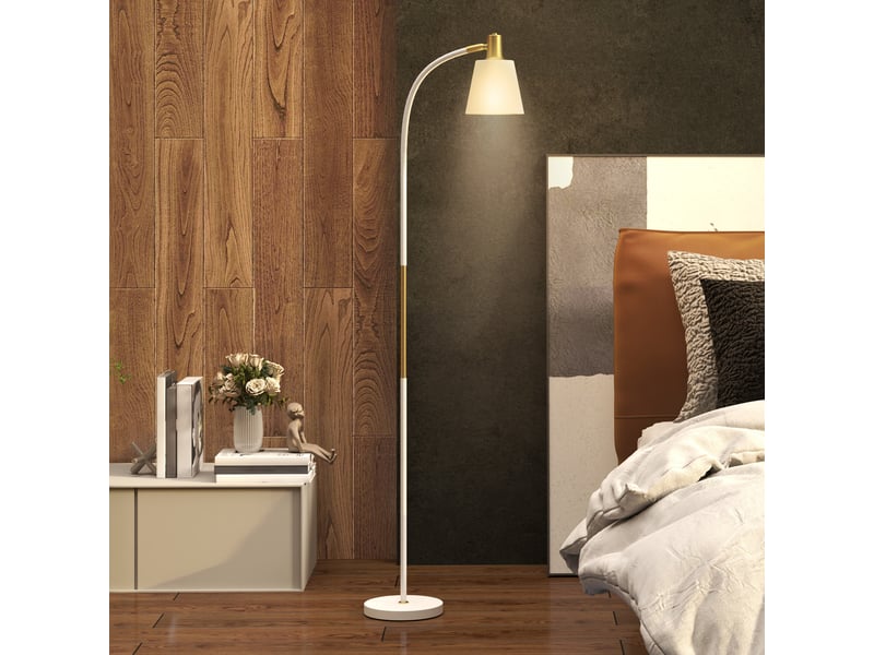  Lampadaire led à hauteur réglable avec abat-jour de lecture, 49 x 21 x 127–160 cm, blanc et or  - Conforama C